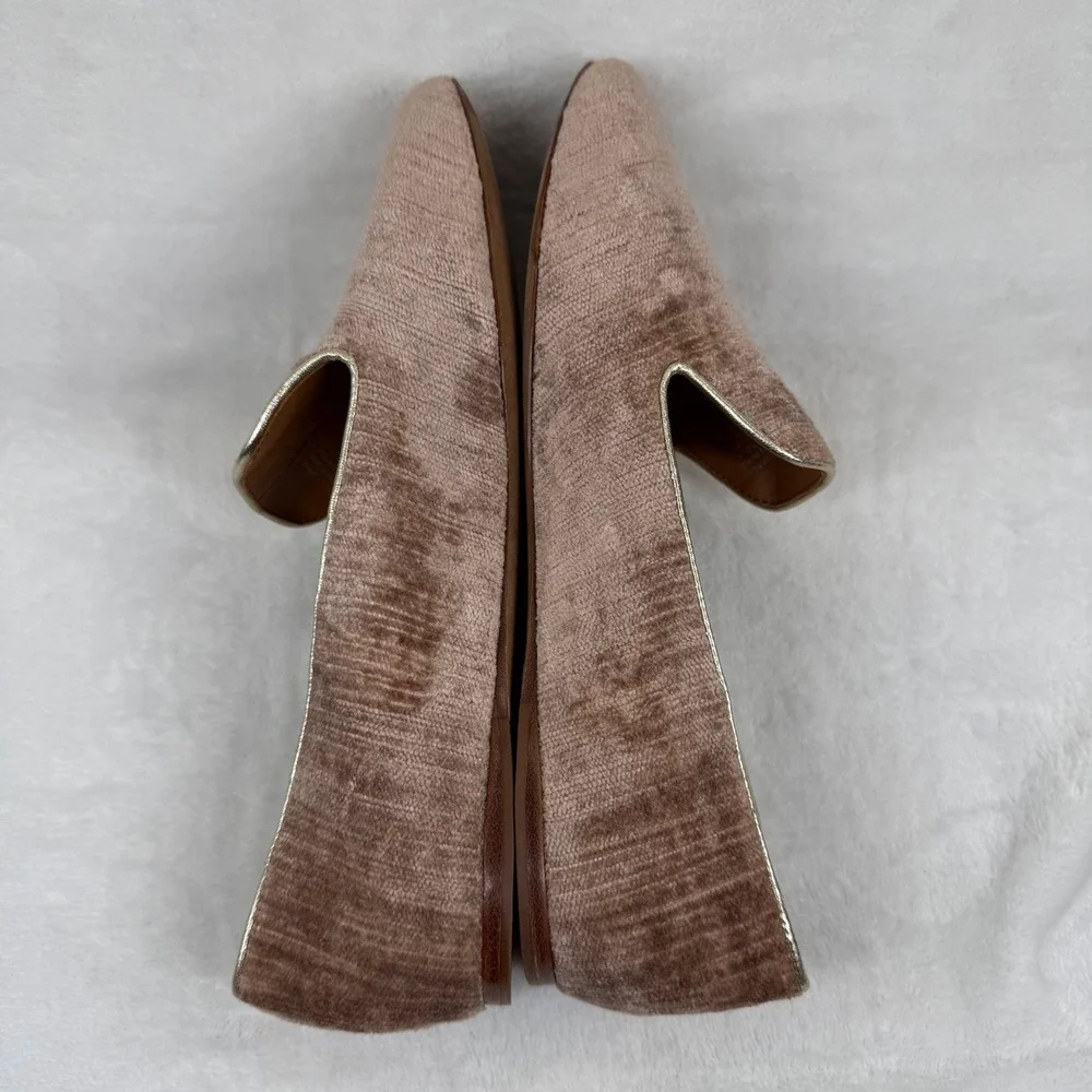 Tory Burch Dusty Rose Velvet Ribbed Smoking Slipper Loafers‎ Gold Trim Flats 9.5